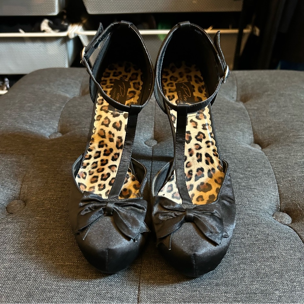 Pleaser Pin Up Black Heels with Elegant Bow Detail